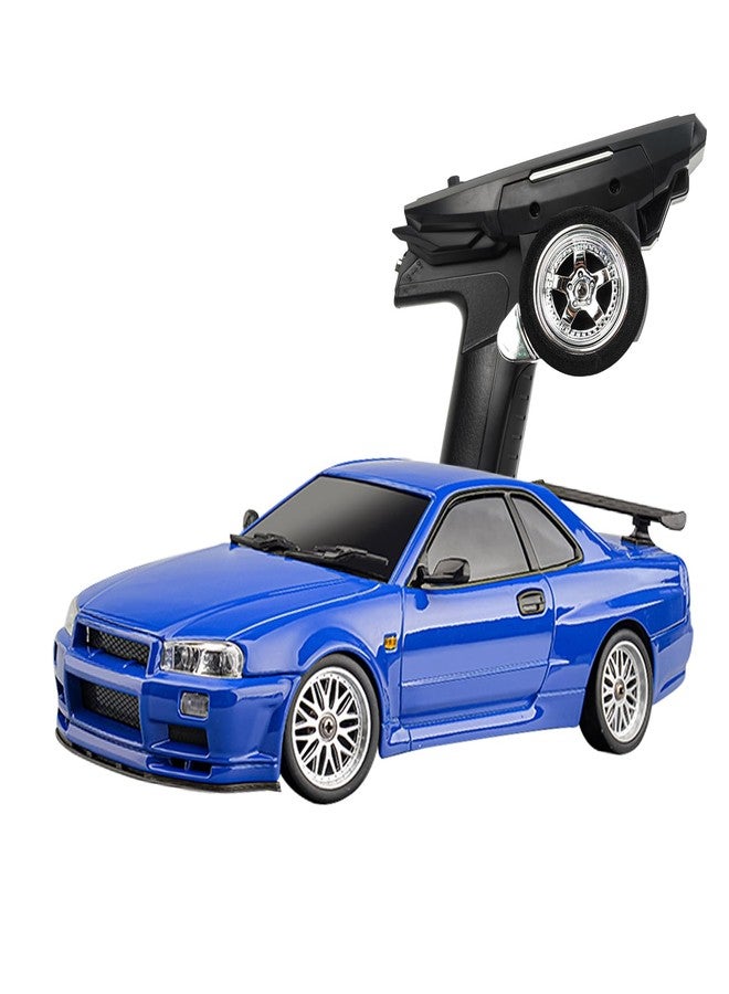 SVERTIBO LD1899 1/18 Scale RC Drift Car, GTR R34 2.4GHz RWD Mini Model Car with Gyro, Alloy Body Shell Racing Cars for Adults Toys (Blue) - Image 1